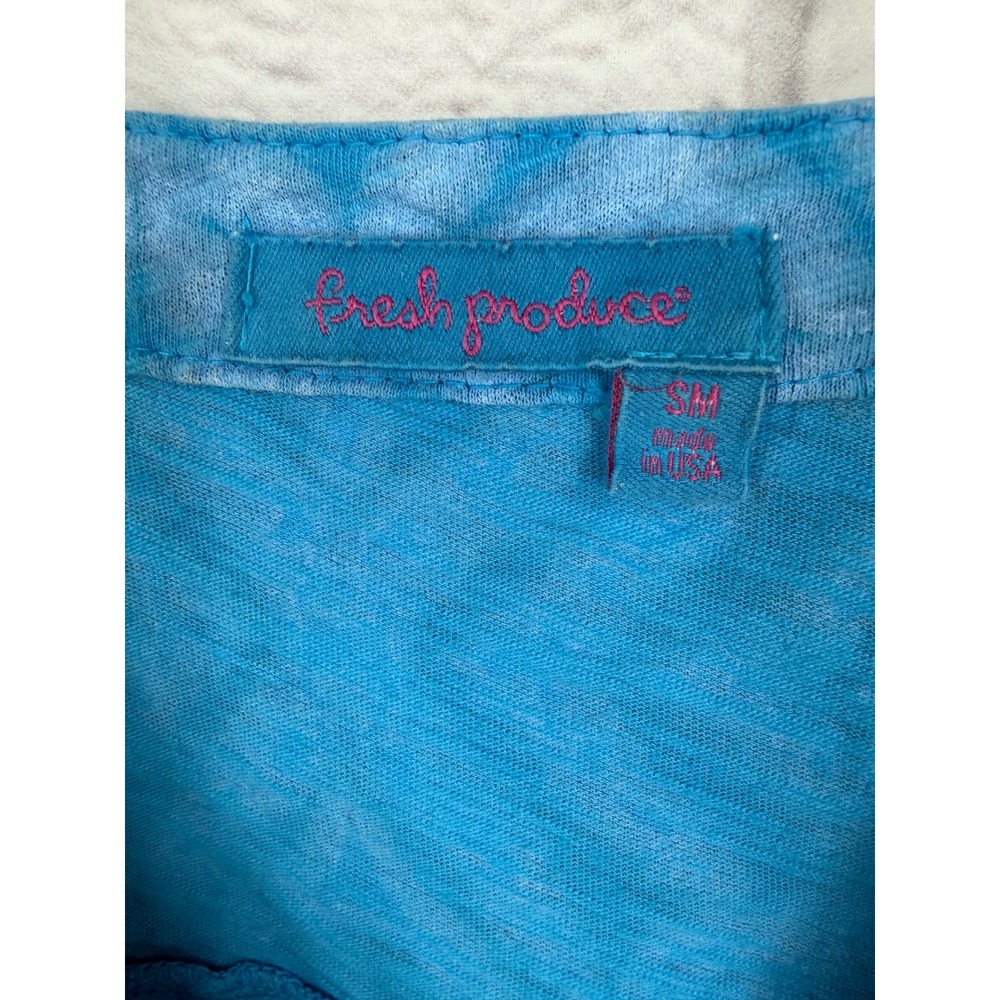 Fresh Produce Blue Tie Dye Geometric Print Henley Top Women's Small Coastal Boho - Picture 4 of 9